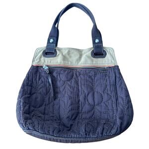 Fossil Key-Per Quilted Brown Floral Shoulder Bag Tote Tan Canvas Top Zip Purse